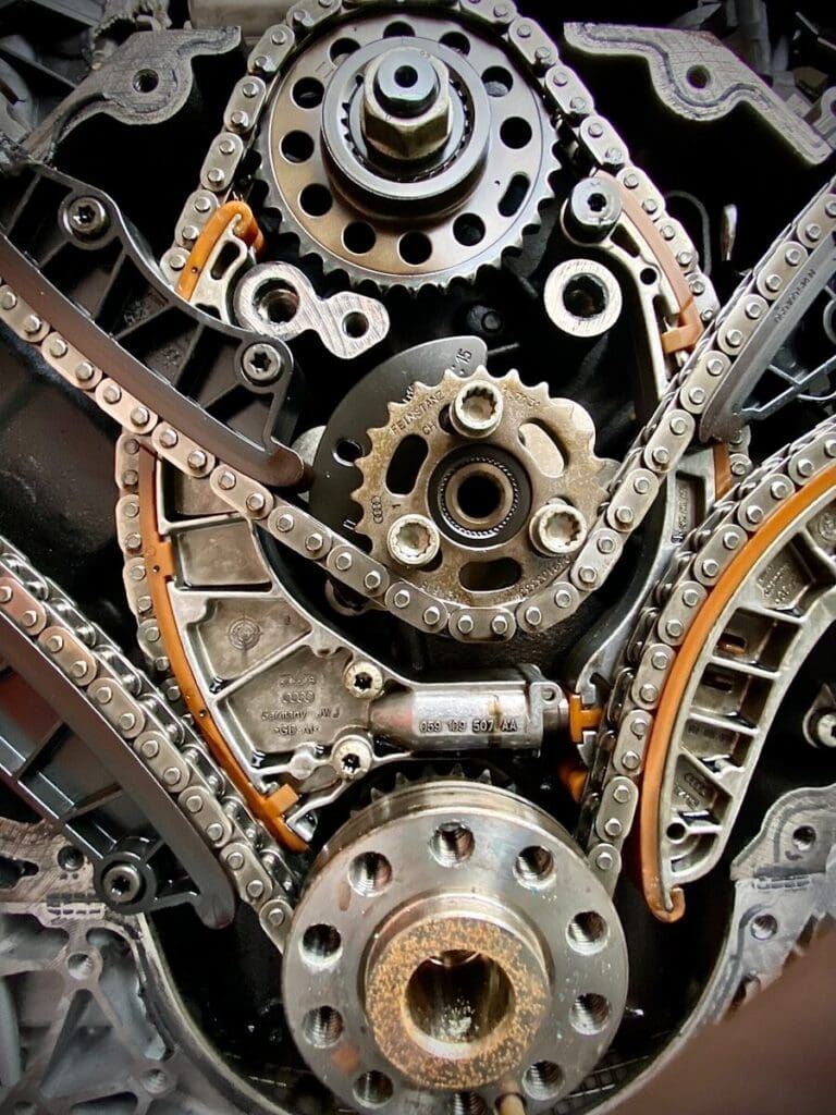 A close up of an engine of a car