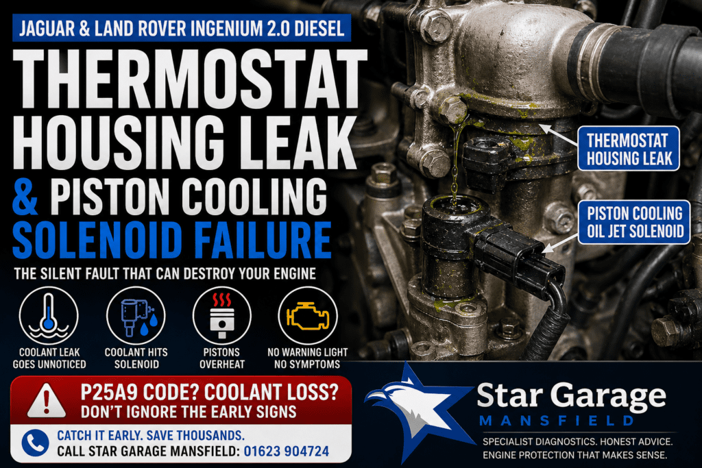 Piston cooling solenoid and thermostat housing from Ingenium engine