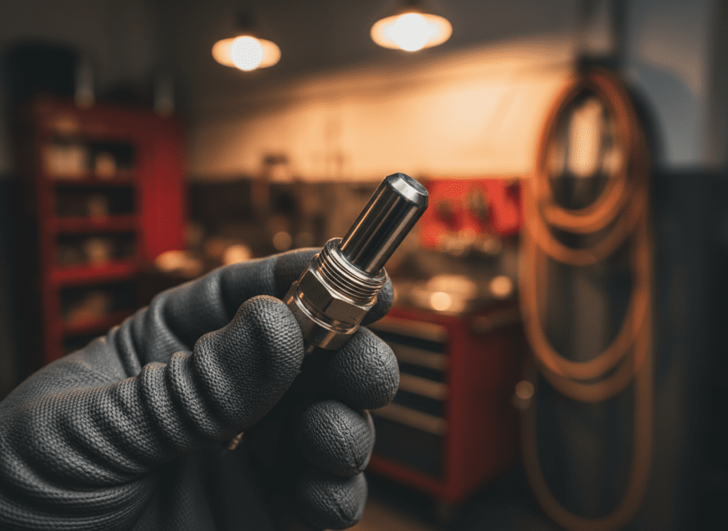Close-up macro shot of a diesel engine glow plug