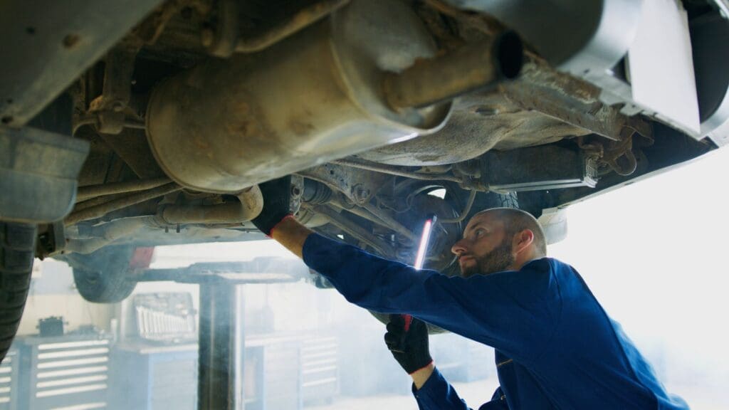 Lambda oxygen sensor removed from exhaust at Star Garage Mansfield