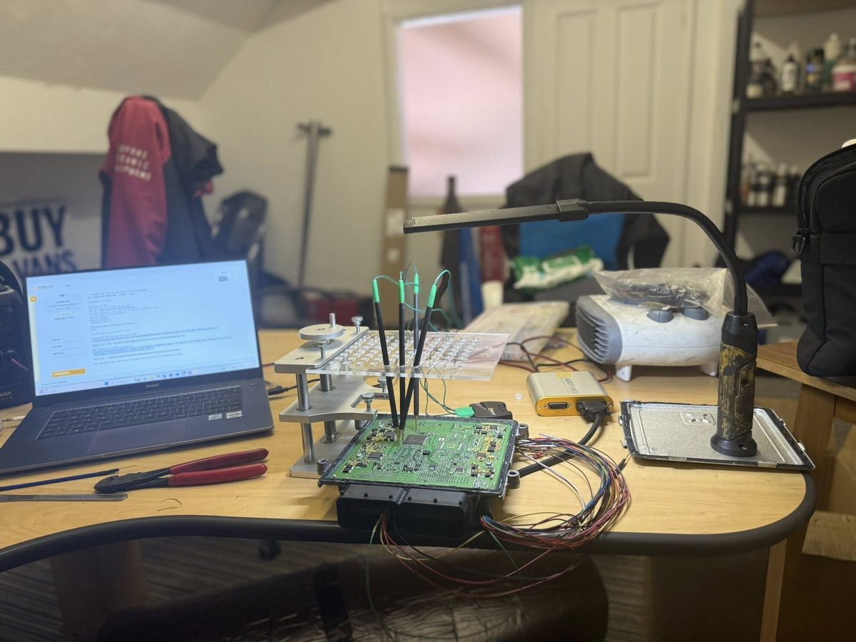 ECU tuning kit and laptop set up on the bench at Star Garage Mansfield
